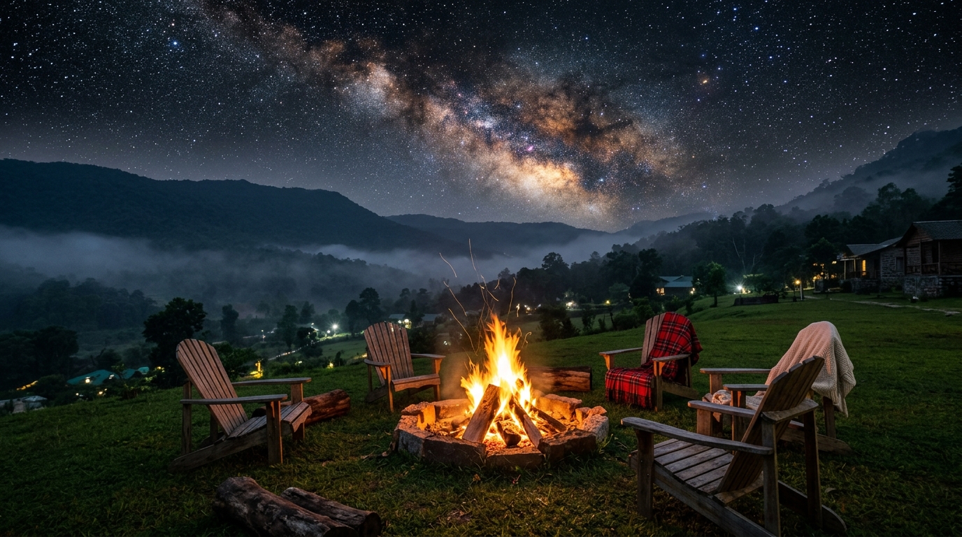 Bonfire on the mountain lawn