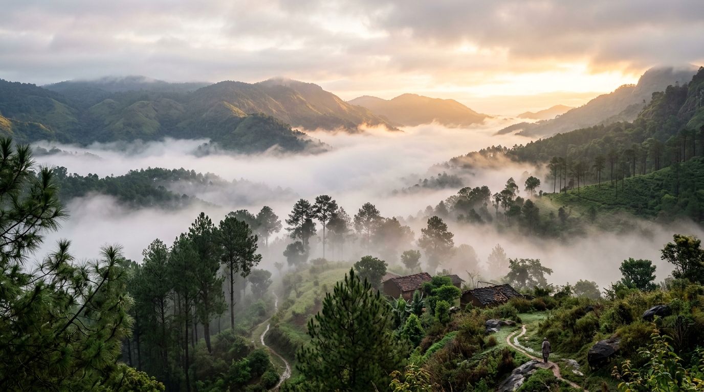 Misty morning fog over Lambasingi valleys