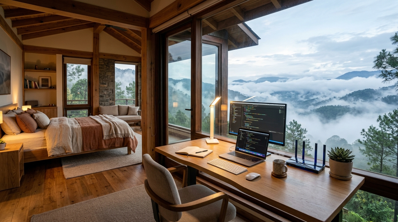 In-room mountain workation workstation